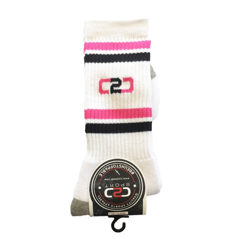 C2C Crew Socks White/Pink/Black